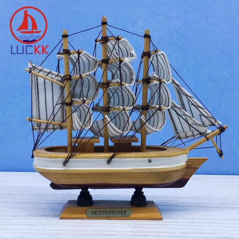 LUCKK 16CM Scandinavian Wooden Model Ships Nordic Crafts Home Interior Decoration Nautical Handmade Sailboat Birthday Gift Kids | Дом и сад