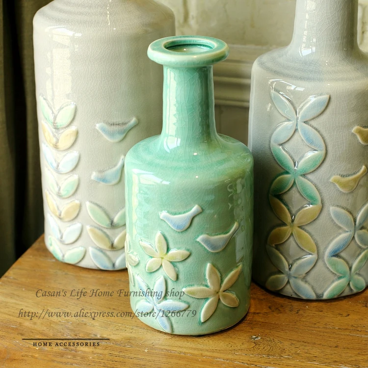 

2016 NEW HOT European Mediterranean style retro vases,Floweres and birds Home Furnishing ceramic ornaments,Boutique ceramic vase