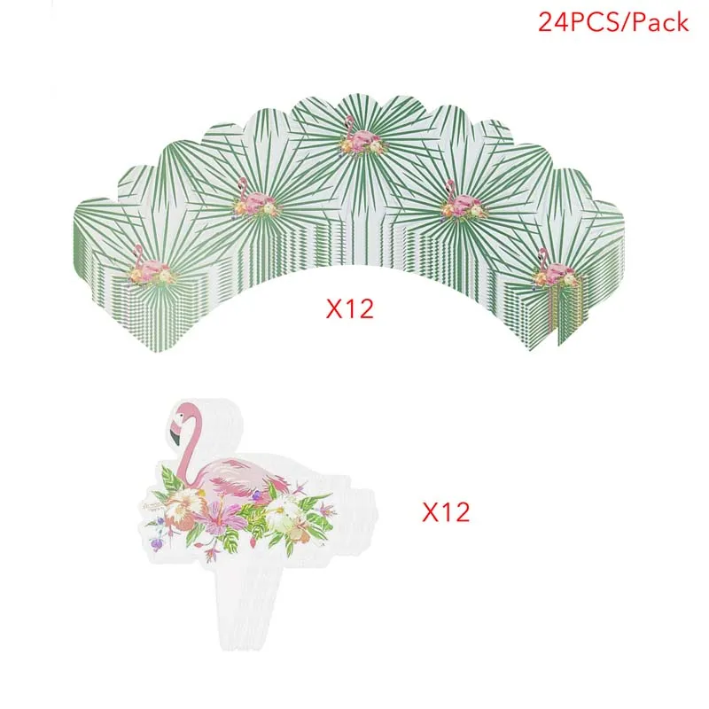 24pcs pink flamingo 24 шт. тропические Фламинго обертки для кексов торт Топпер лето свадьба день рождения украшения торта Гавайские пляжные вечерние принадлежности - Цвет: 24pcs pink flamingo