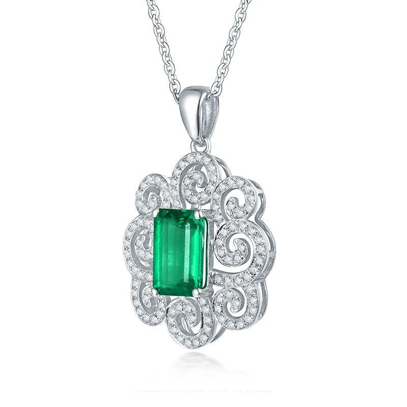 LOVERJEWELRY Колумбии изумрудное ожерелье с подвеской натуральным бриллиантом 14Kt