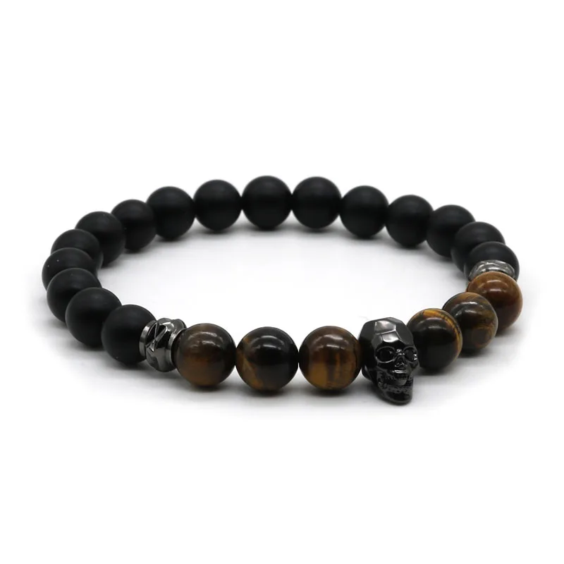 Fashion Jewelry Quality Silver Plated Men Bracelet Skull Natural Tiger Eye Stone Bracelets Pulseiras SK-1 | Украшения и