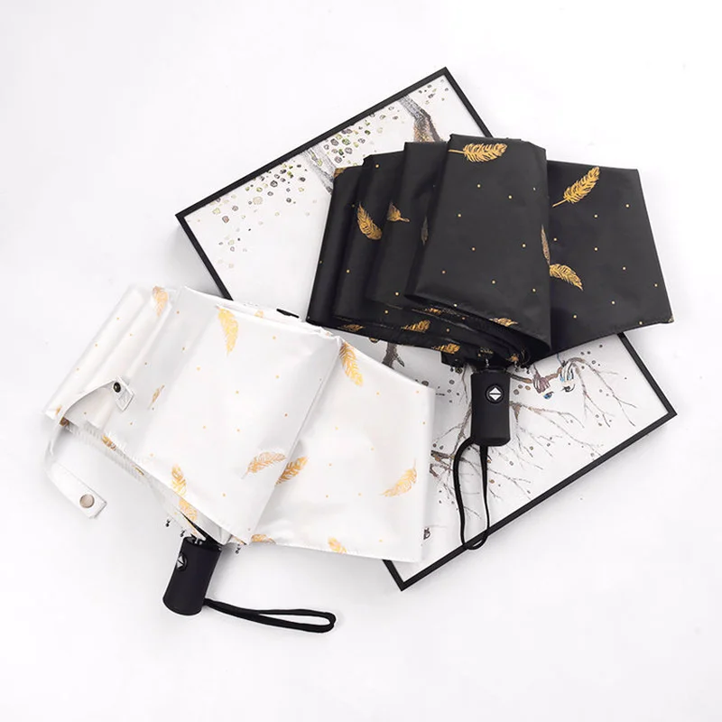 Простой Модный черный резиновый солнцезащитный автоматический зонт от ультрафиолетового излучения