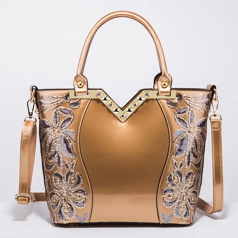 fashion Female Evening Party Brand Designer Handbag Large Capacity Women Sequined Crossbody Tote embroidery Leather Shoulder Bag | Багаж и