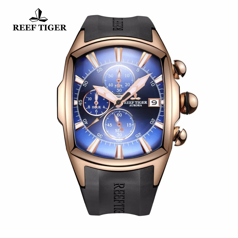 Спортивные мужские часы Reef Tiger/RT с хронографом водонепроницаемые синим
