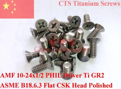 

Titanium screws 10-24x1/2 Flat CSK Head 2# Phillips Driver Ti GR2 Polished 50 pcs