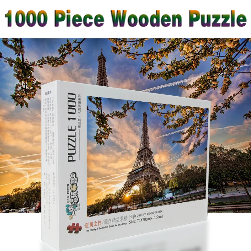 

France Paris Eiffel Tower 1000 pieces Adult Puzzle Wooden Puzzle Landscape jigsaw Puzzles For Children Educational Toys Gifts