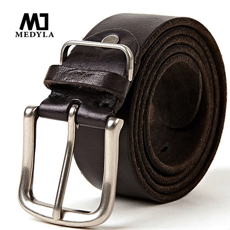 MEDYLA Natural leather men's belt High Quality Soft Genuine Leather Masculine Jeans Belt's for men 4 colors 105cm-150cm Dropship