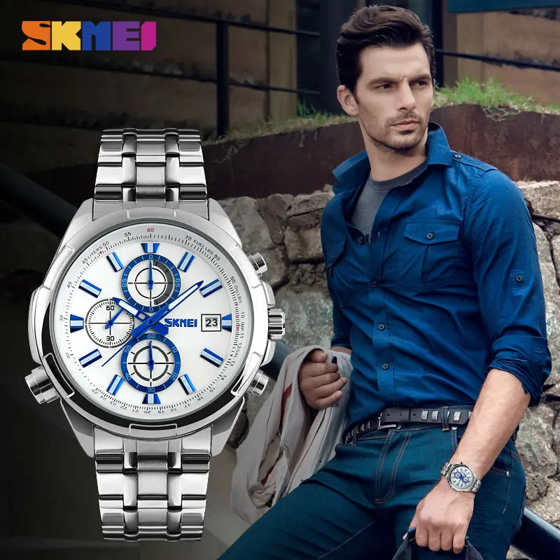 SKMEI Relogio Masculino кварцевые часы мужские модные повседневные наручные часы лучший бренд Роскошные часы из нержавеющей стали часы с металлическим ремешком
