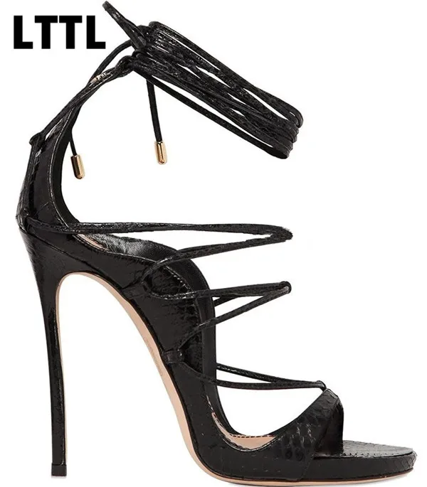LTTL/Новинка сандалии-гладиаторы из кожи питона на шнуровке женские туфли