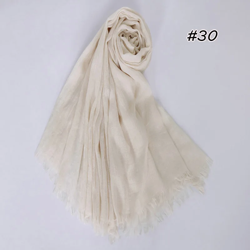 190*120cm oversize women muslim plain frayed hijab scarf femme musulman headscarf islamic shawls crinkle solid pashmina hijabs - Цвет: 30