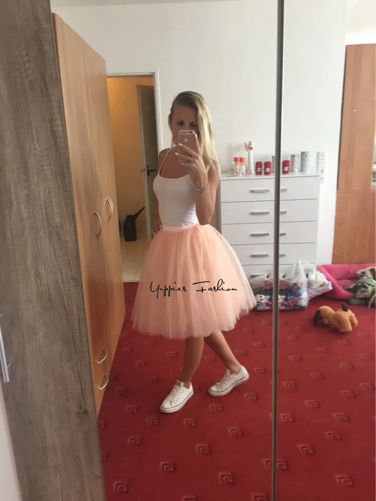 Распродажа! 7 слоев миди Тюлевая юбка Высокая Талия Юбки для женщин Женская мода