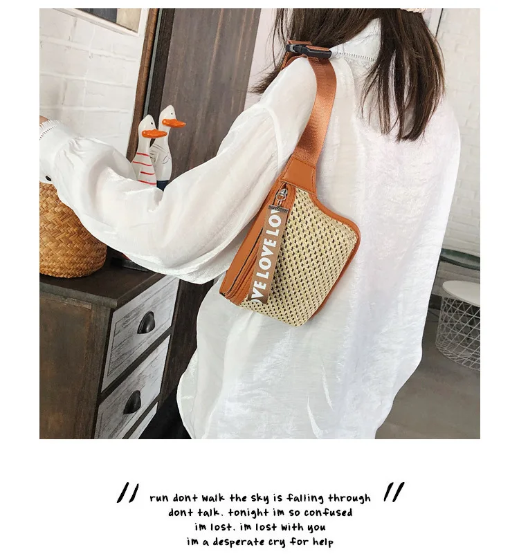 Женская поясная Соломенная Сумка тканая телефонная сумка на пояс Модная вязаная