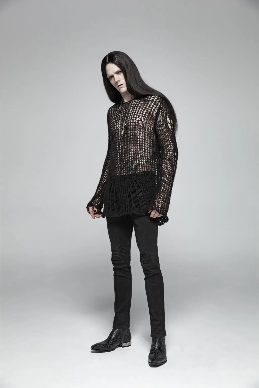 Готический Темный свободный Косплей Visual Kei свитер Панк повседневная личность сломанная дыра мужские пуловеры черный свитер Панк RAVE OPM-004