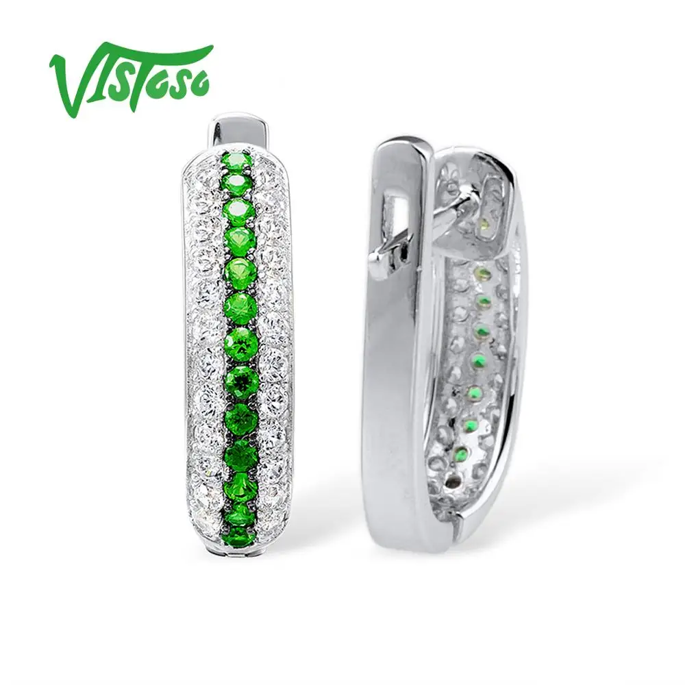 VISTOSO 925 Круглые серьги-гвоздики из стерлингового серебра с зеленым шпинелем