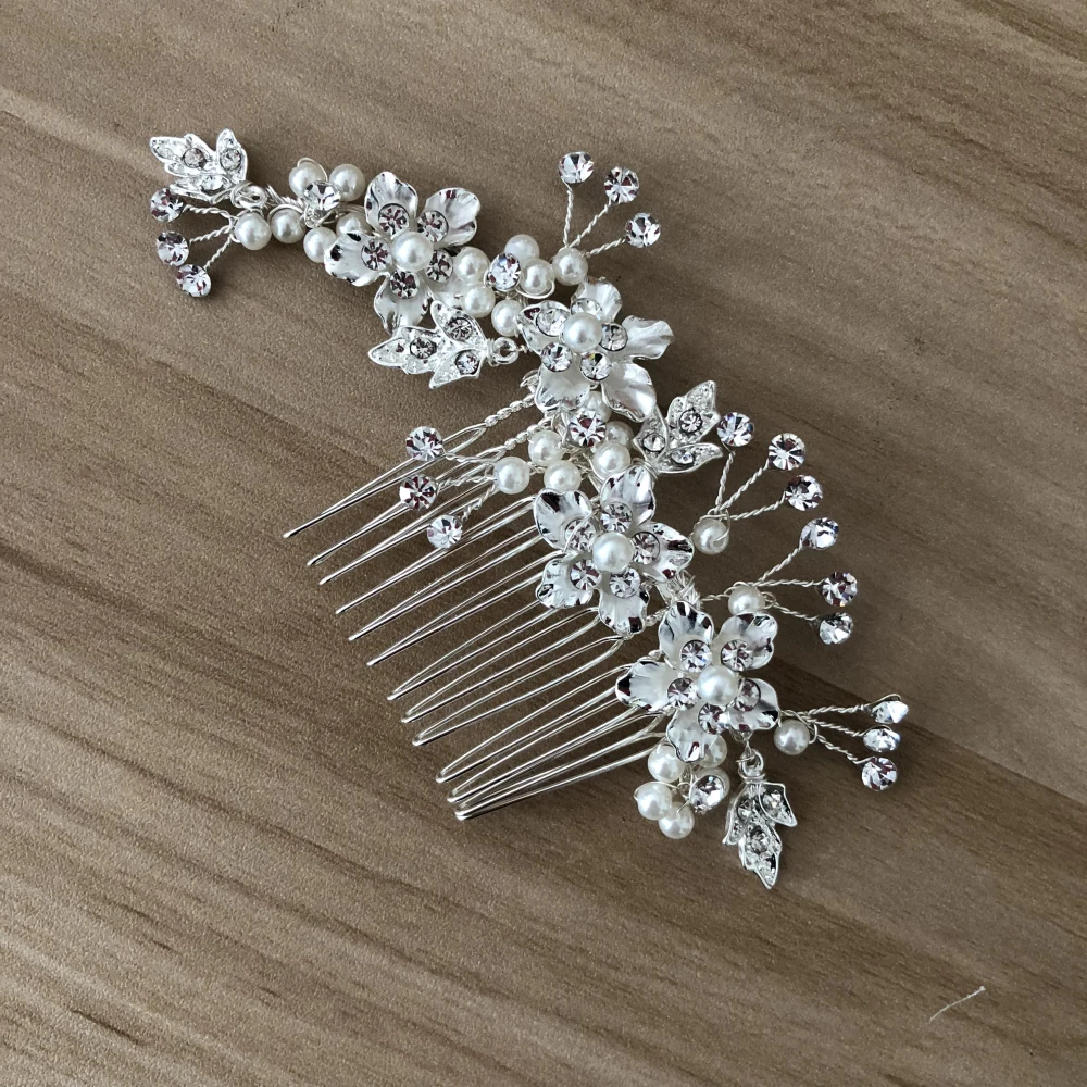 New Arrive Shinning Handmade Wedding Thick Silver Hair Comb Metal Flowers Accessories For Woman Pearl Bridal Jewelry |