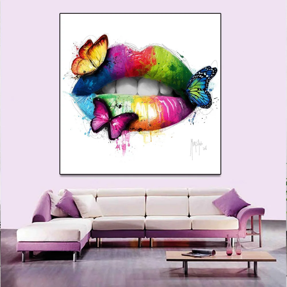 Сексуальная губная помада зубная Wall Art Живопись на холсте бабочка художественный