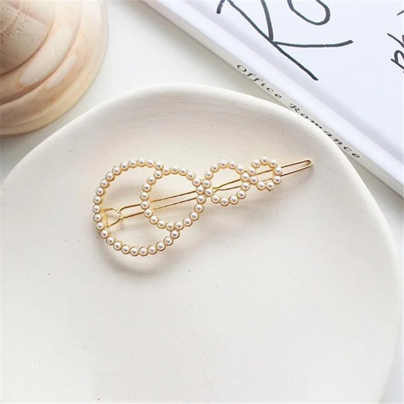 

2019 Korean Style Women Girls Pearls Geometric Heart Star Gold Hairpins Hair Accessories Girls Elegant Full Pearls Hair Clips