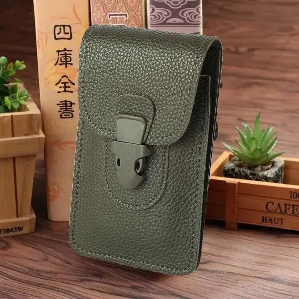 Army green Мужская кожаная поясная сумка для сотового/мобильного телефона, кошелек для монет, карман на ремне, винтажная поясная сумка, чехол для iPhone, поясные сумки - Color: Army green