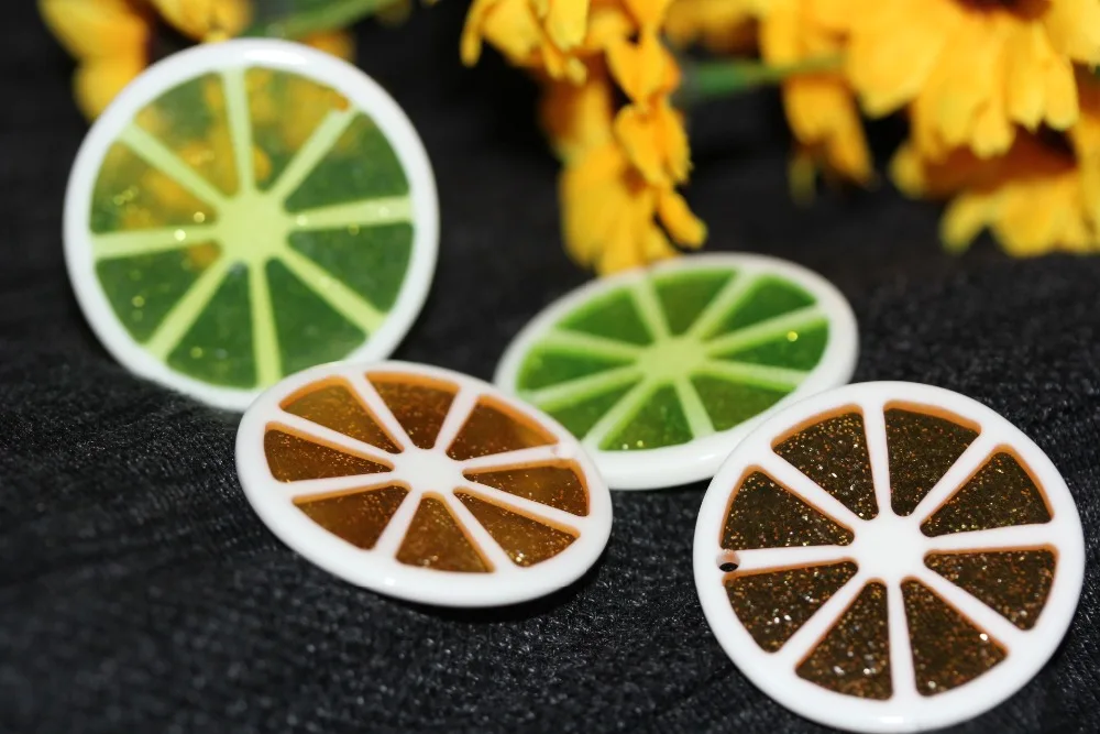 35 мм Оранжевые смолистые подвески - подвески ломтиков цитрусовых лимонов с отверстием Фруктовые кабошоны Kawaii diy аксессуары для волос и ювелирные принадлежности.