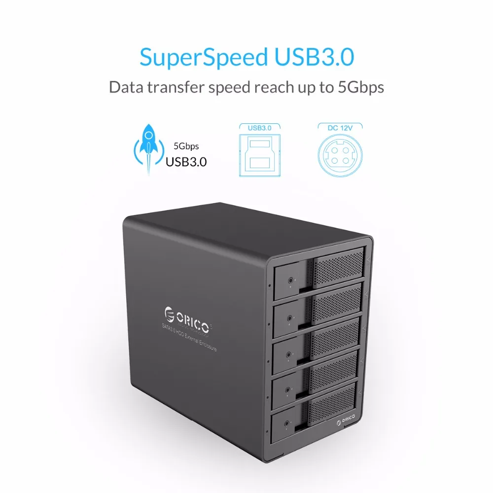 ORICO 9558RU3-SV 5-залив 3 5 ''USB3.0 ESATA RAID HDD ограждение док-Корпус для станции Поддержка