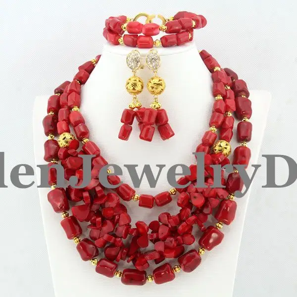 Fine 2017  African Beads Jewelry Set Nigerian  Party African Red Jewelry Sets Crystal Beads Jewelry Sets W9861