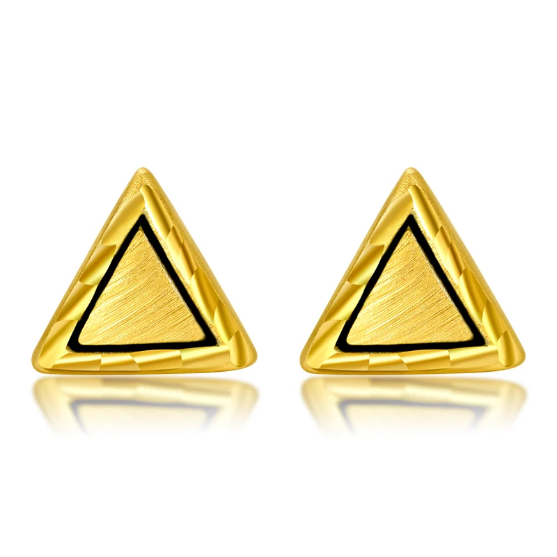 

Новое поступление, серьги-гвоздики из чистого желтого золота 24 К, женские трехмерные треугольные серьги-гвоздики из золота 999 пробы