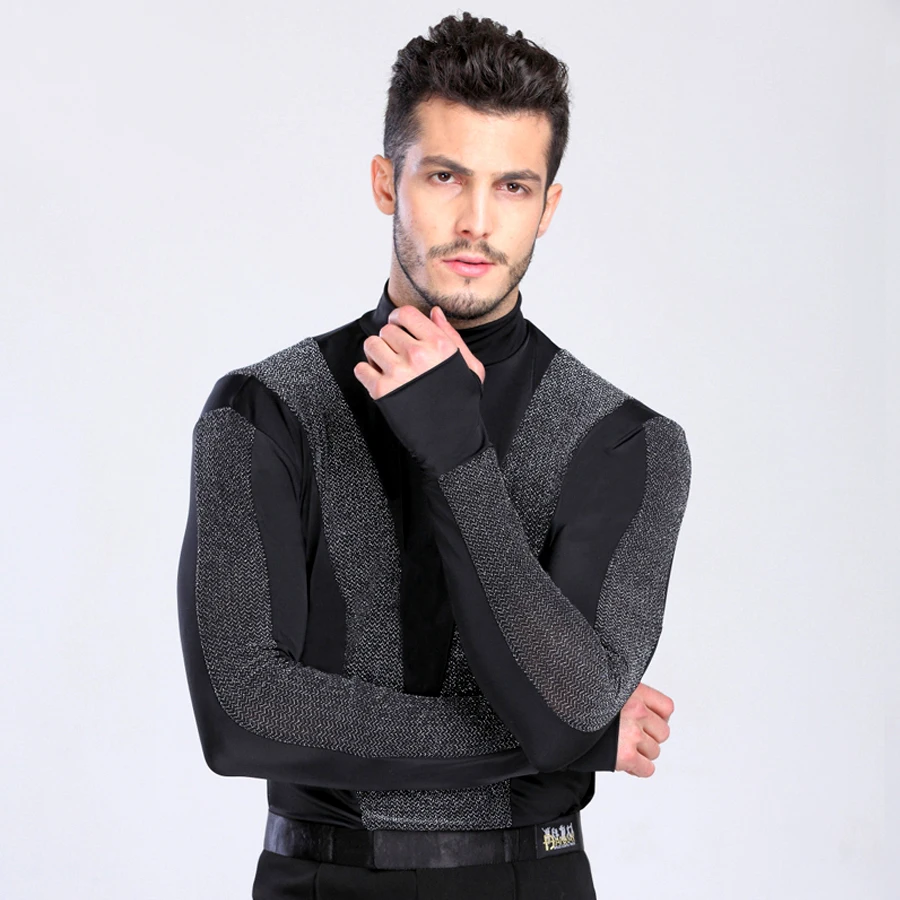 2018 Новое поступление Мужская танцевальная рубашка с высоким воротом длинным