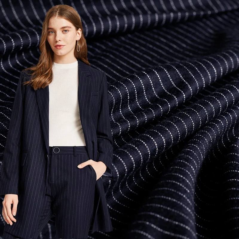 

Pearlsilk, темно-синяя, белая линия, блестящая трикотажная шерсть, эластичные осенние брюки, ткань для одежды «сделай сам»