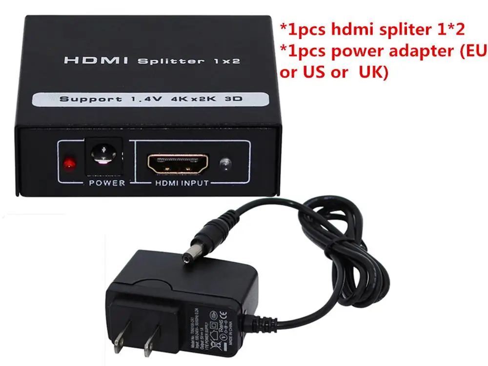 Розничная HDMI сплиттер 1X2 сплит Full HD 1,4 один HDMI вход на 2 HDMI выход с кабелем питания для аудио HDTV 1080P Vedio DVD - Цвет: adapter
