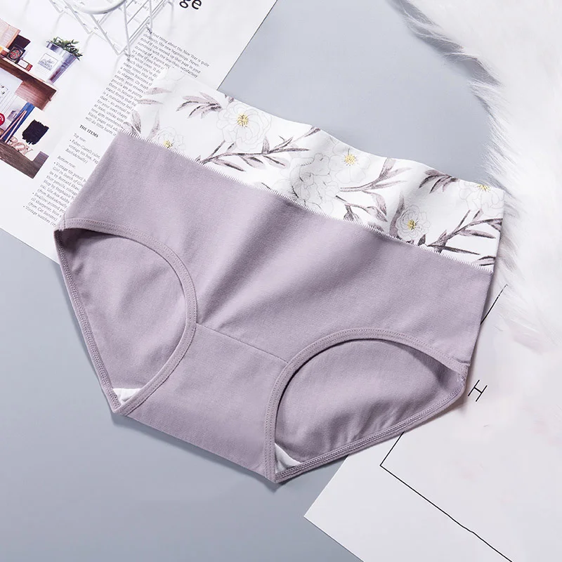 Purple Женские трусики из натурального хлопка LANGSHA, бесшовные утягивающие трусики брифы с высокой талией и принтом, большие размеры до XXL, набор из 1 шт - Цвет: Purple