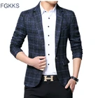 FGKKS модные брендовые мужской пиджак, приталенный пиджак на одной пуговице, Модный Новый стильный официальный английский пиджак
