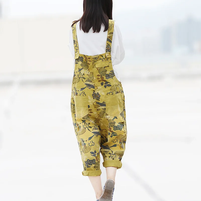 Комбинезон женский джинсовый с цветочным принтом повседневная одежда без