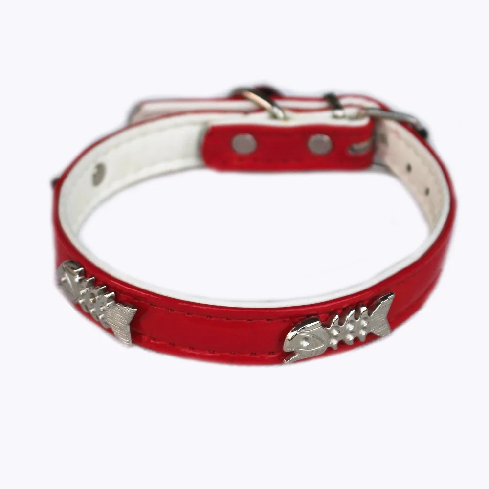 XPangle Dog Collar Leather for Chihuahua Adjustable Cute Fishbone Pet Puppy Cat Neck Strap Smalll Accessories on - Намордник из кожи XPangle для чихуахуа, регулируемый, с милым рисунком рыбочки, для щенка, кошки и маленьких животных.