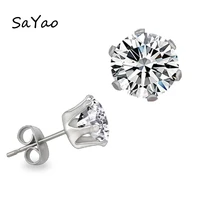 sayao 3mm to 8mm sizes stainless steel clear stud earring post round cut cz cubic zircon women