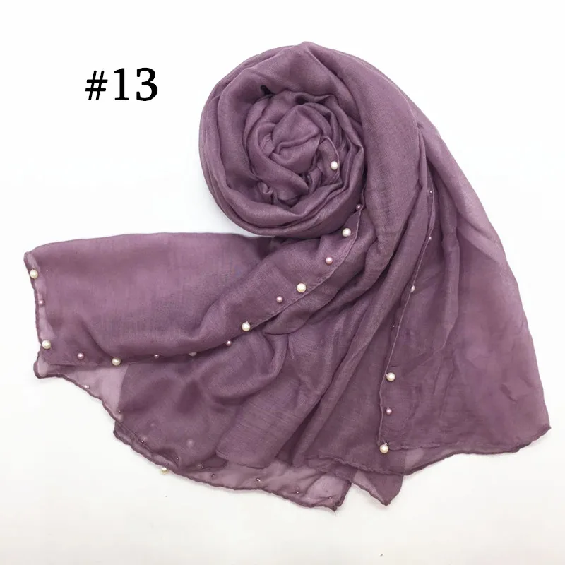 number 13 Новинка, Лидер продаж, простой Разноцветный жемчуг, hijabs, женская вискоза, однотонный шарф, красивый шарф, украшенный бисером, мусульманская голова, обертывания, элегантные 10 шт., быстрая - Цвет: number 13