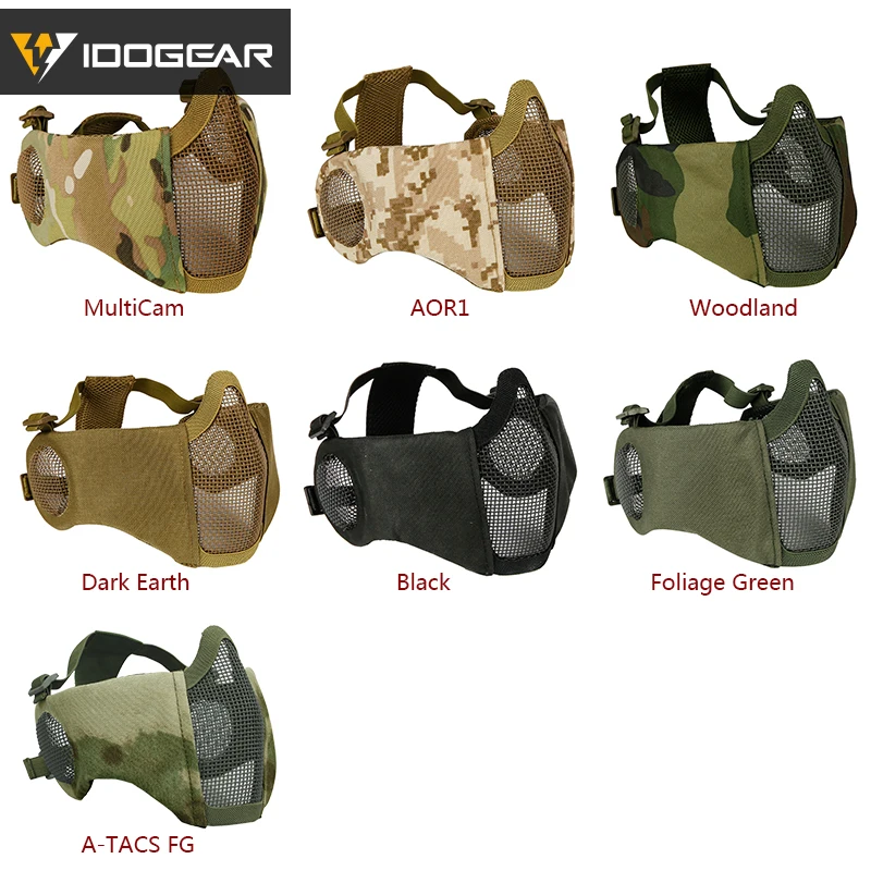 Маска для страйкбола IDO GEAR сетчатая полумаска лица с защитой ушей пейнтбольное