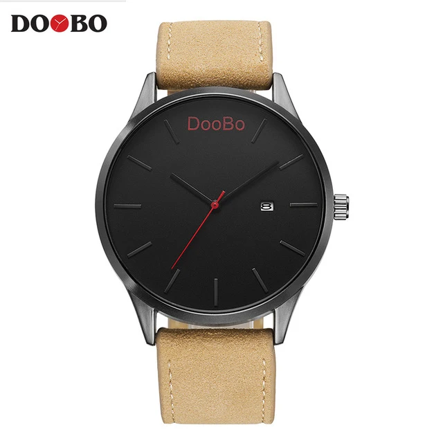D004 brown black Relogio Masculino, мужские часы, Топ бренд, роскошные мужские военные спортивные наручные часы, кожа, кварцевые часы erkek saat DOOBO Hours - Цвет: D004 brown black