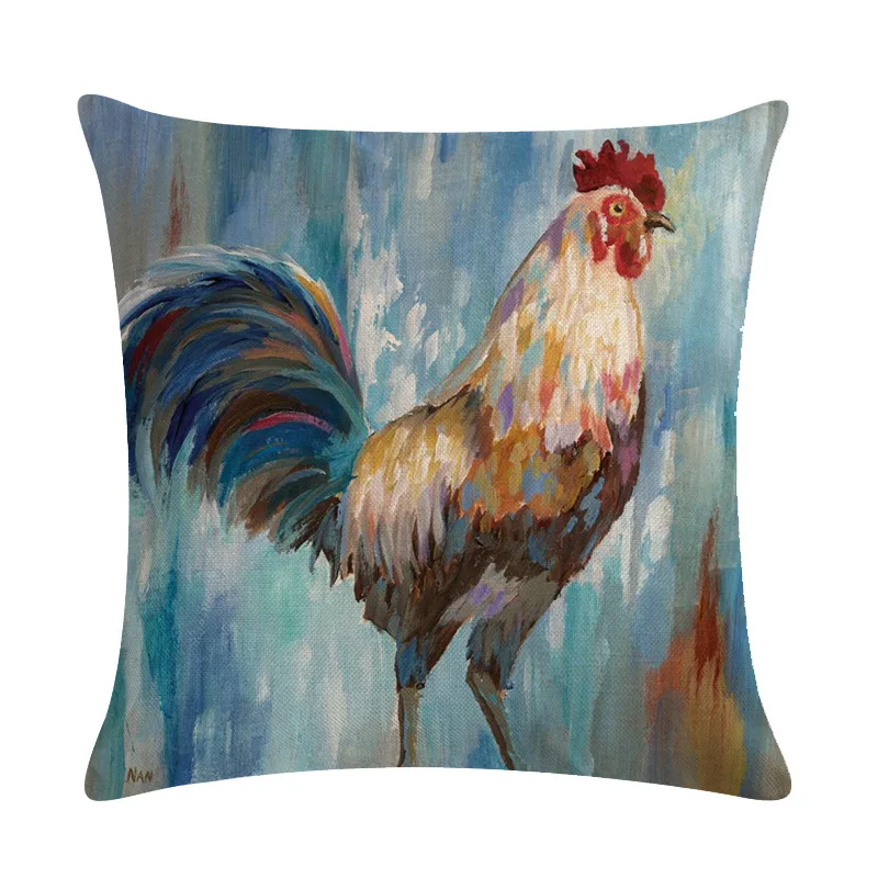 Наволочка с изображением коровы петуха Геометрическая искусственная льняная