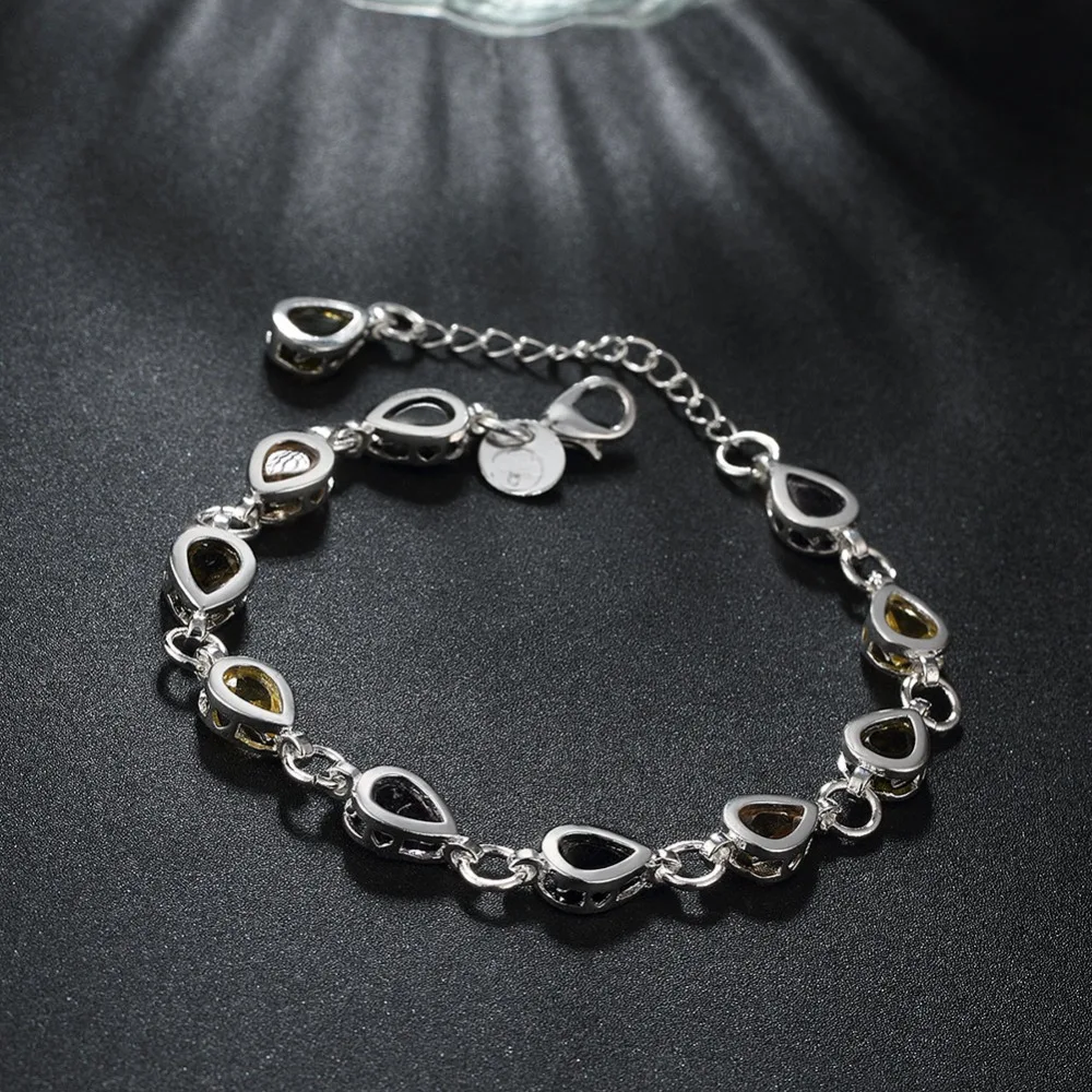 EPICFEAT Silver Plated Colourful Rhinestone Bracelets Elegant Water Drop Beads Wrist Chain Women Fashion Jewelry 2017 H260 | Украшения и
