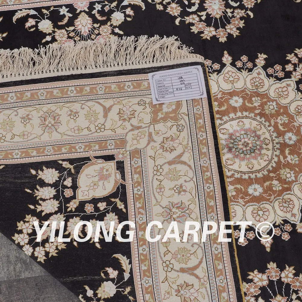 YILONG 4 'x 6' ручной работы персидский шелковый ковер роскошный черный изысканный