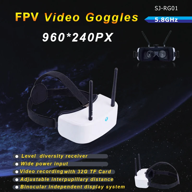Видеоочки FPV SJ RG01 960*240 5 8 ГГц 48CH 4 3 дюймовый экран двойной приемник tf карта запись