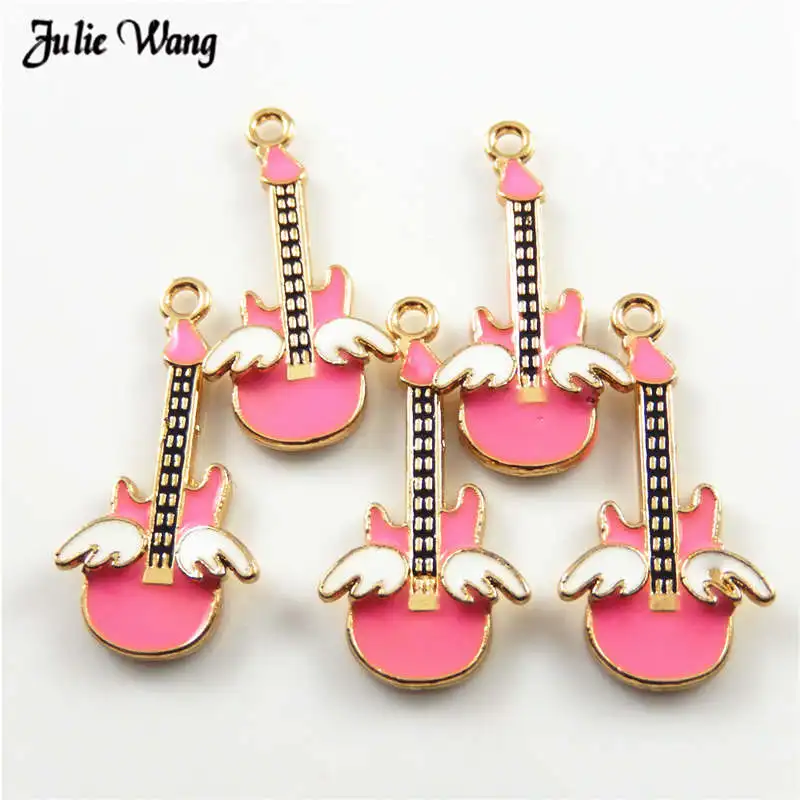 

Julie Wang 10pcs Kawaii Enamel Violin Pendant For Women Bracelet Necklace Making Charms Alloy Keychain Hanging Accessories