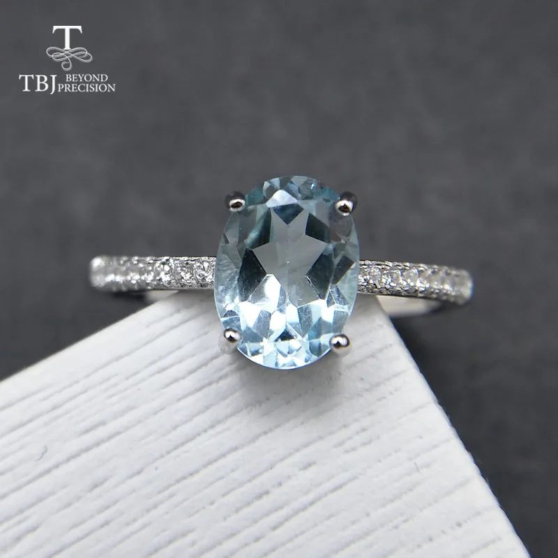 TBJ простое и классическое кольцо с 1.2ct натуральный небесно синий топаз ov6 * 8 мм из