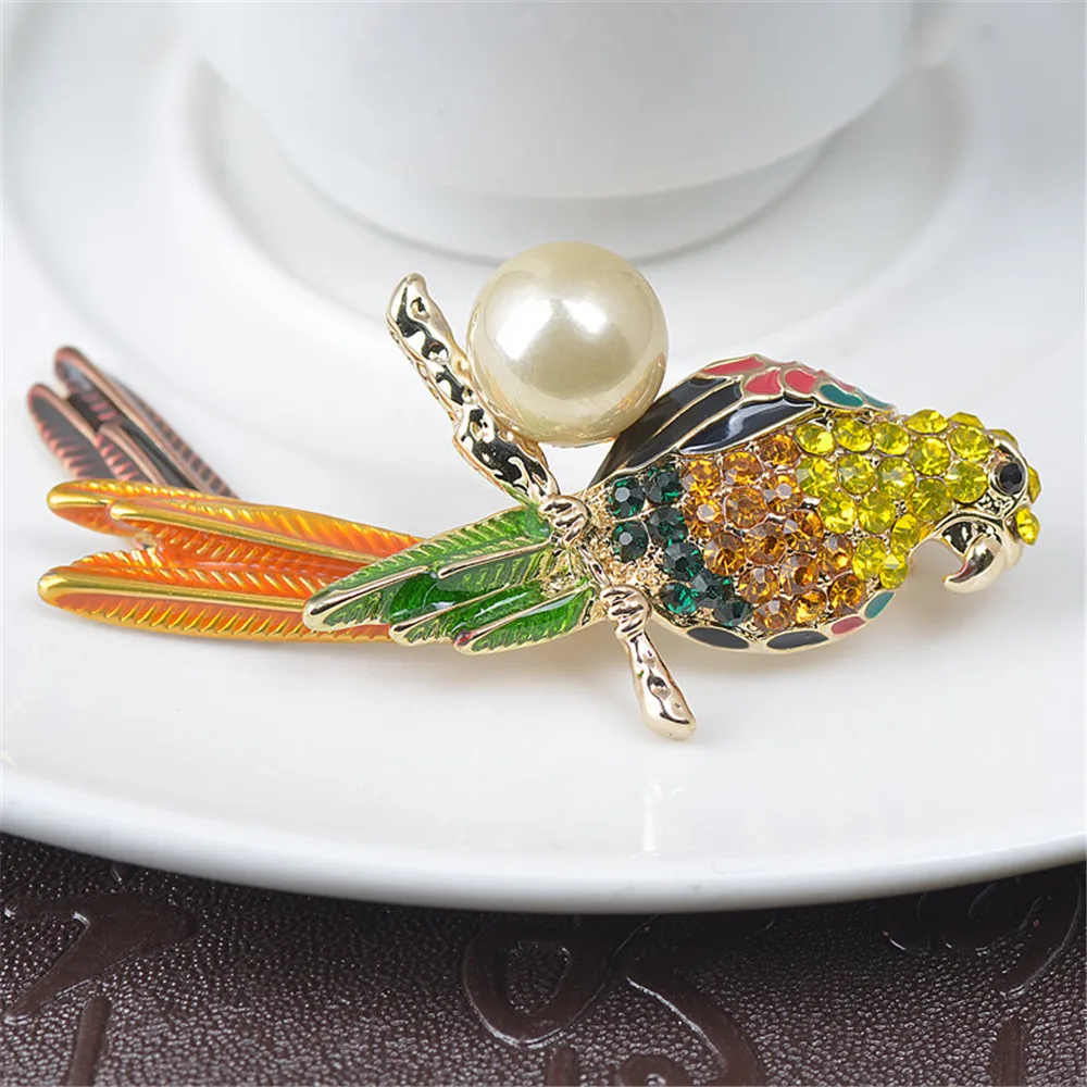 Popular Animal Brooch Pearl Baking Lacquer Women Parrot Personality Accessories | Украшения и аксессуары
