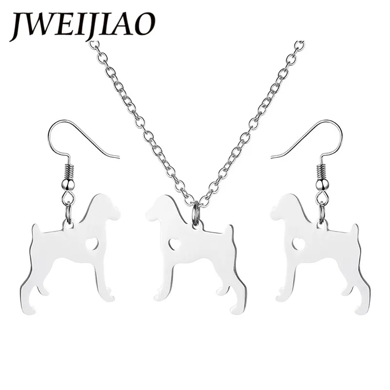 

JWEIJIAO German Shorthaired Pointer Dog Necklace Earrings Sets Color Dog Necklaces Stianless Steel Jewelry Gift SKU18