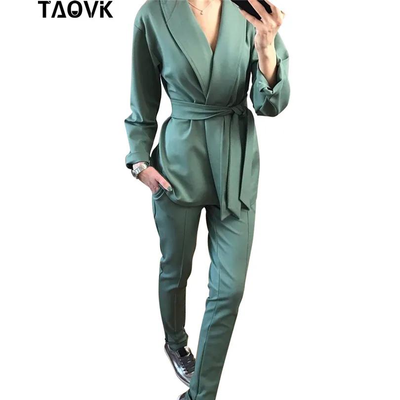 TAOVK Офисные женские туфли брючный костюм Для женщин комплекты блейзер с поясом