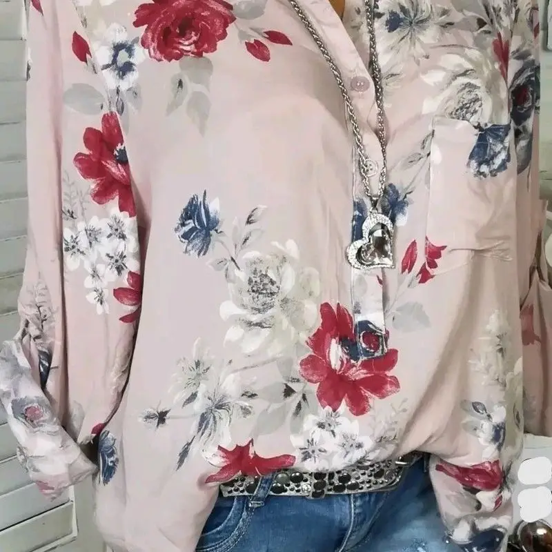 Весна-лето 2020 женская блузка модная большого размера с принтом v-образный вырез