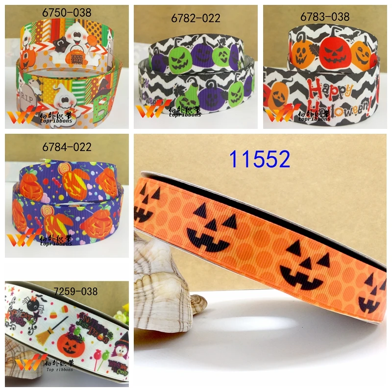 Бесплатная доставка 50 ярдов корсажная лента с принтом на Хэллоуин 11552 | Дом и сад