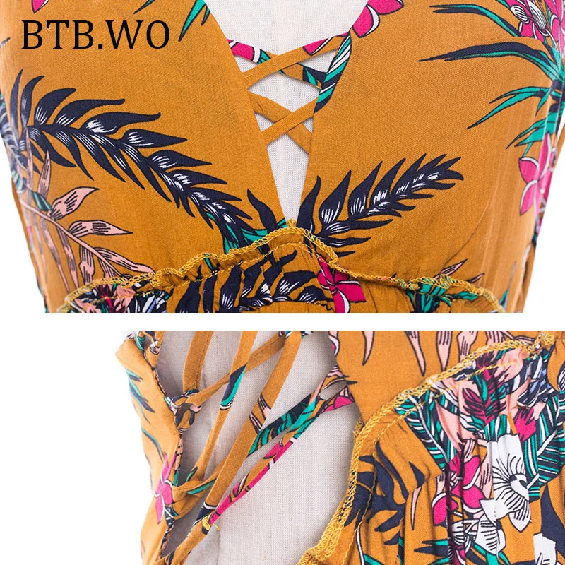 Модное Бохо длинное Макси платье для женщин цветочный принт v образный Вырез