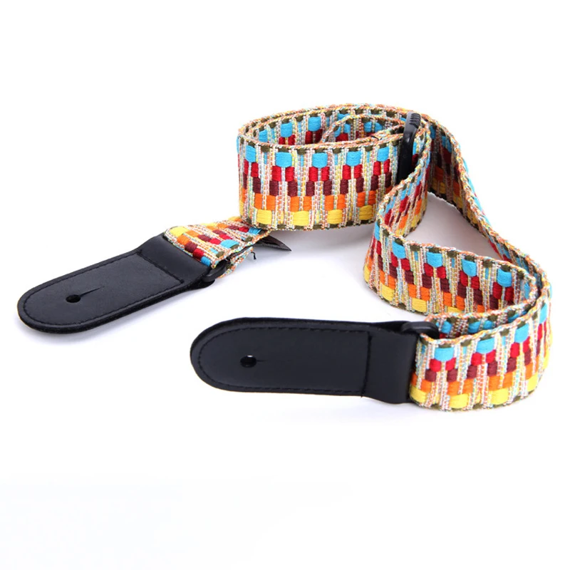 Регулируемый тканый хлопковый ремешок для укулеле с кожаными концами прочный